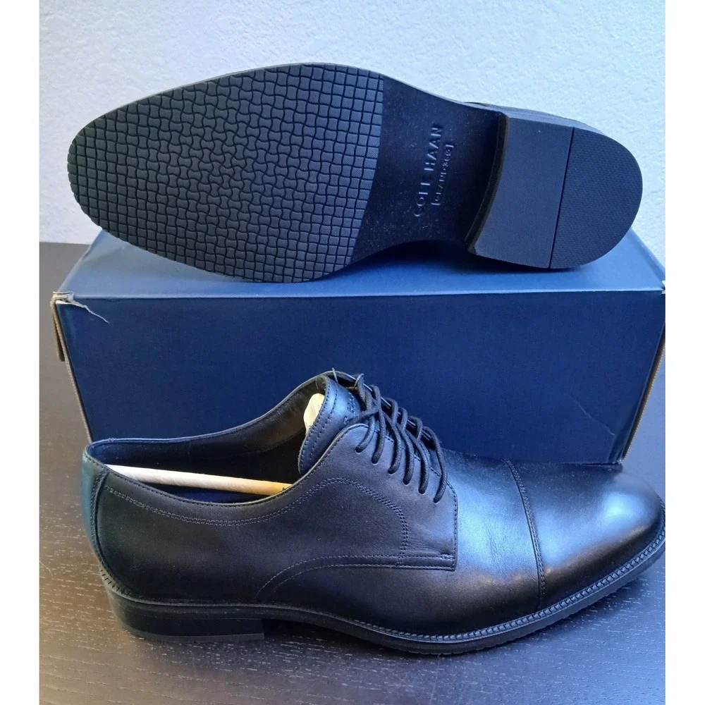 Cole Haan Mens ME Cap Oxford Black Waterproof Leather Dress Shoes C34136 Size 10